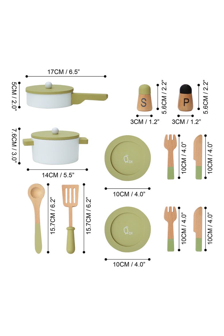 Little Chef Frankfurt 14-Piece Wood Cookware Playset, Alternate, color, GREEN
