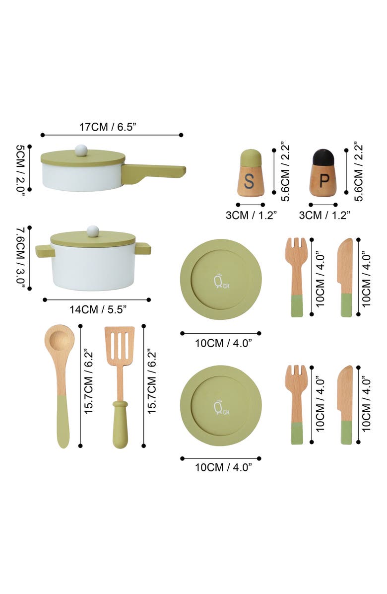 Teamson Kids Little Chef Frankfurt 14-Piece Wood Cookware Playset, Alternate, color, Green
