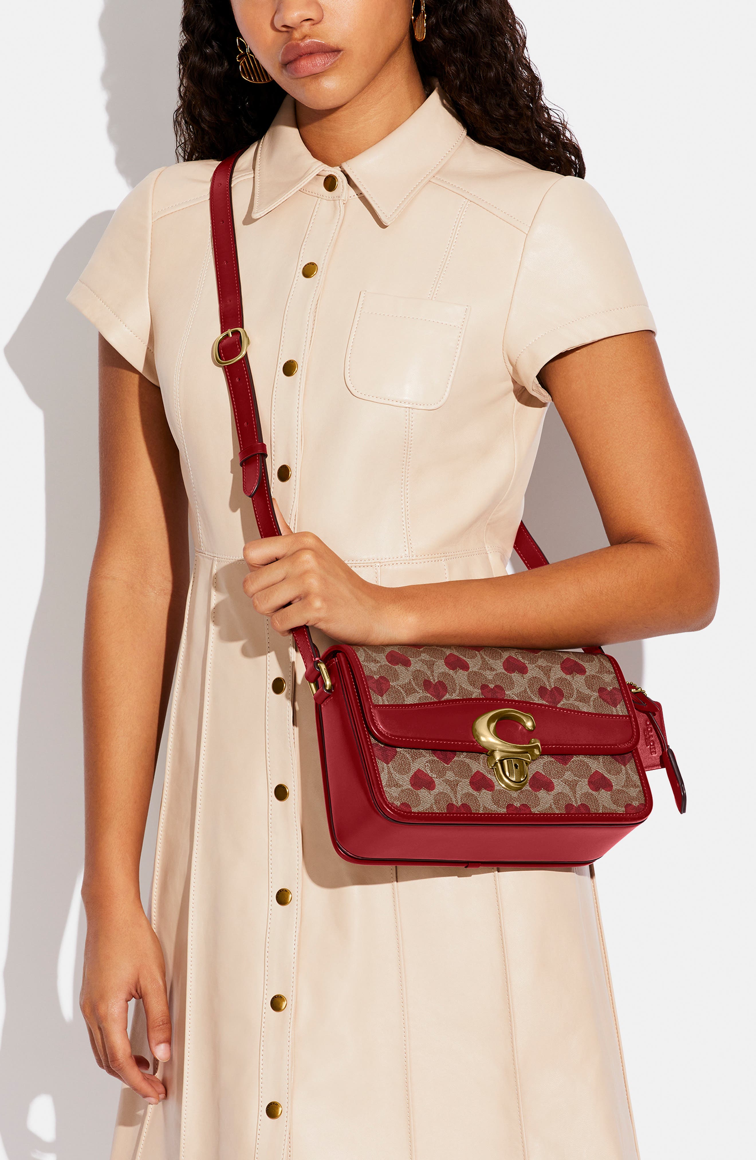 Coated Canvas Signature Crossbody Bag, Alternate, color, B4/ TAN RED APPLE