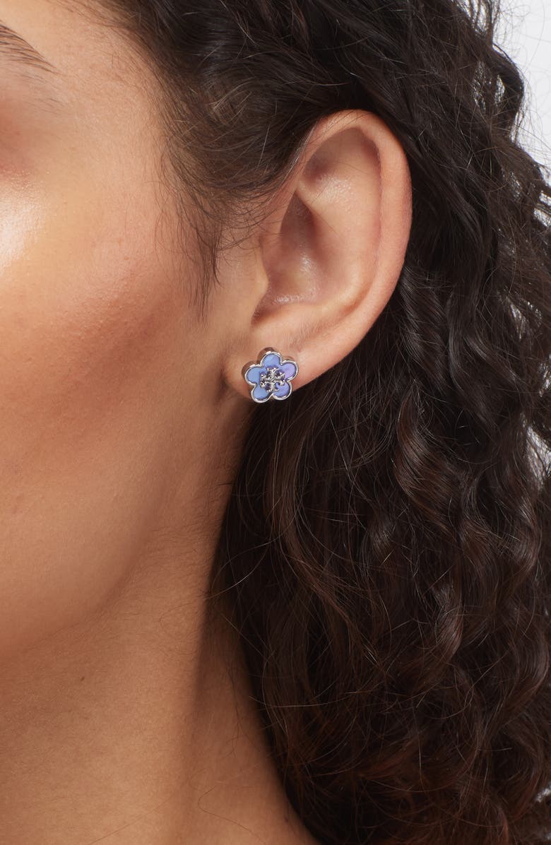 Tory Burch Forget Me Not Enamel Stud Earrings, Alternate, color, Silver/ Purple