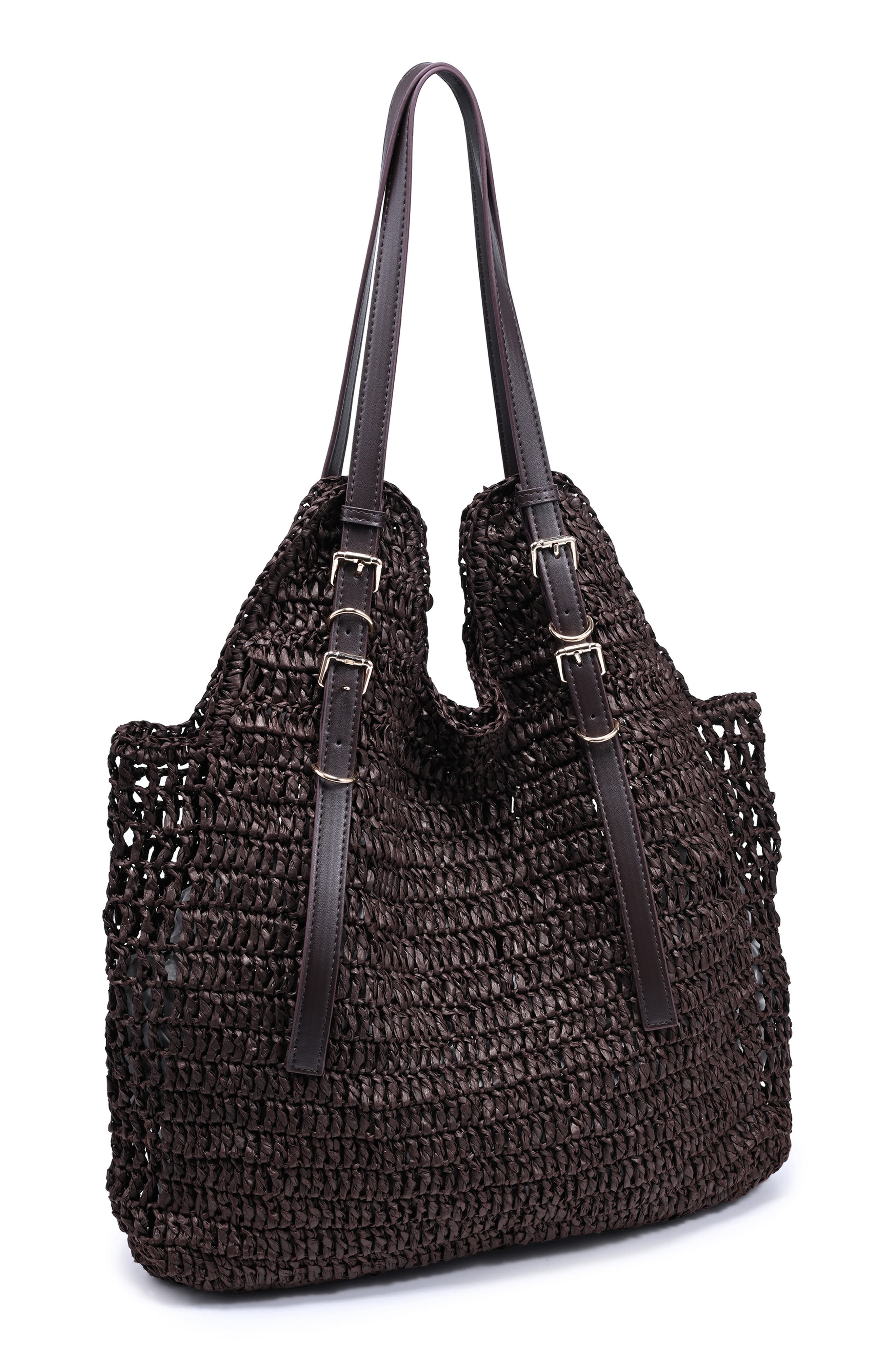 MODA LUXE Straw Tote, Alternate, color, Coffee