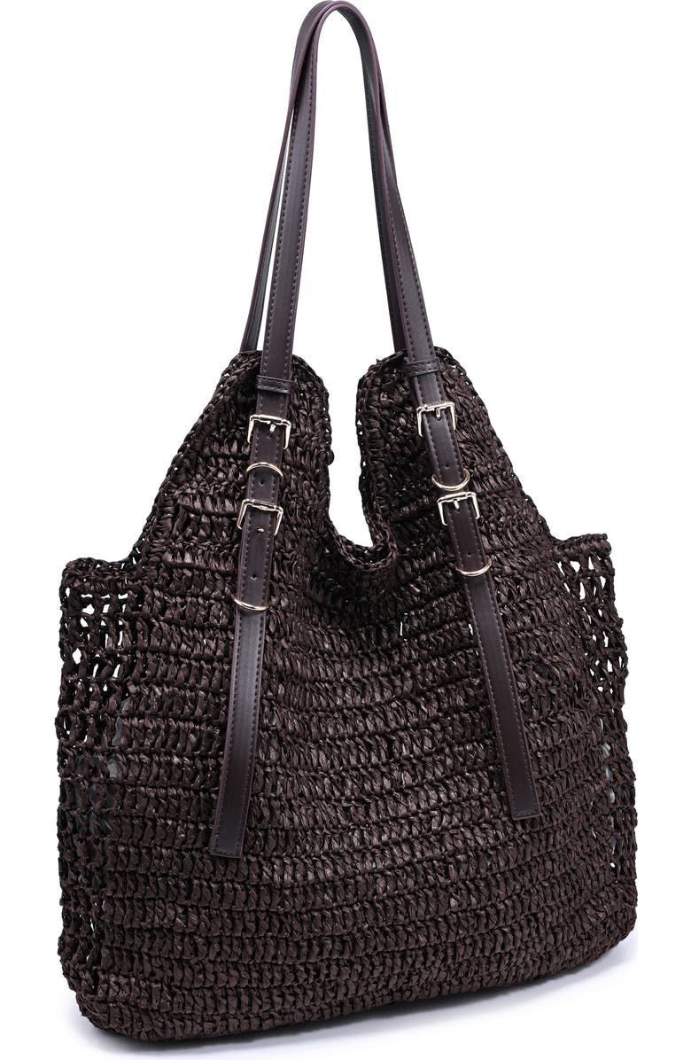 MODA LUXE Straw Tote, Alternate, color, Coffee