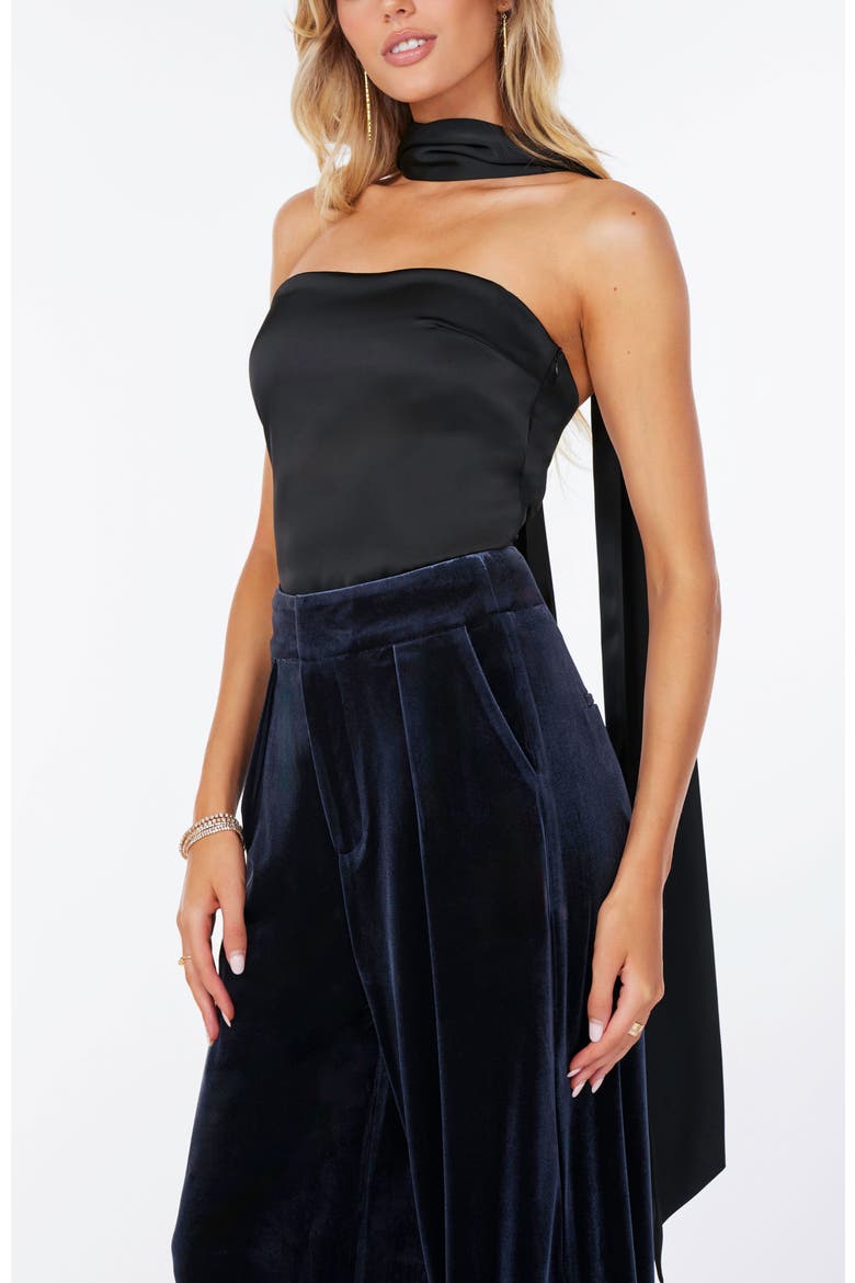 Hailey Satin Scarf Top, Alternate, color, Black