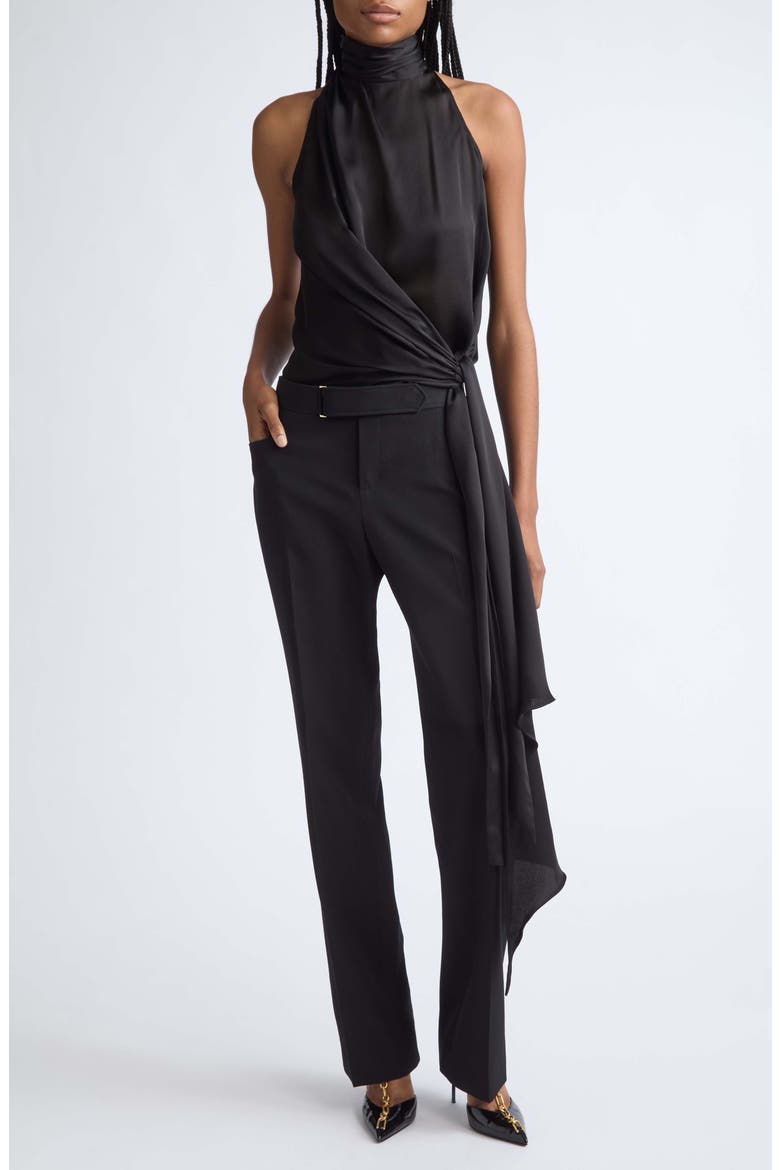 Bow Detail Silk Halterneck Shell, Alternate, color, 0PA BLACK