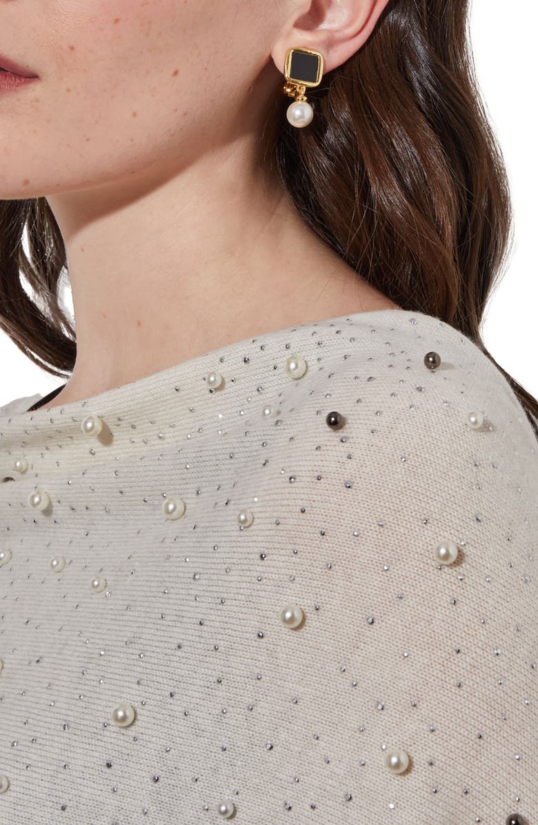 Ming Wang Imitation Pearl & Bead Detail Wool & Cashmere Poncho, Alternate, color,