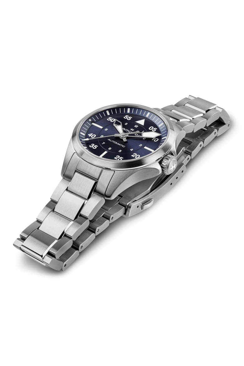 Khaki Aviation Pilot Automatic Bracelet Watch, 36mm, Alternate, color, BLUE