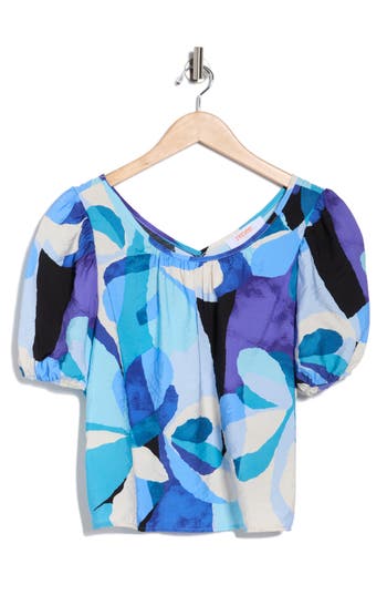 Renee C Puff Sleeve Top In Blue