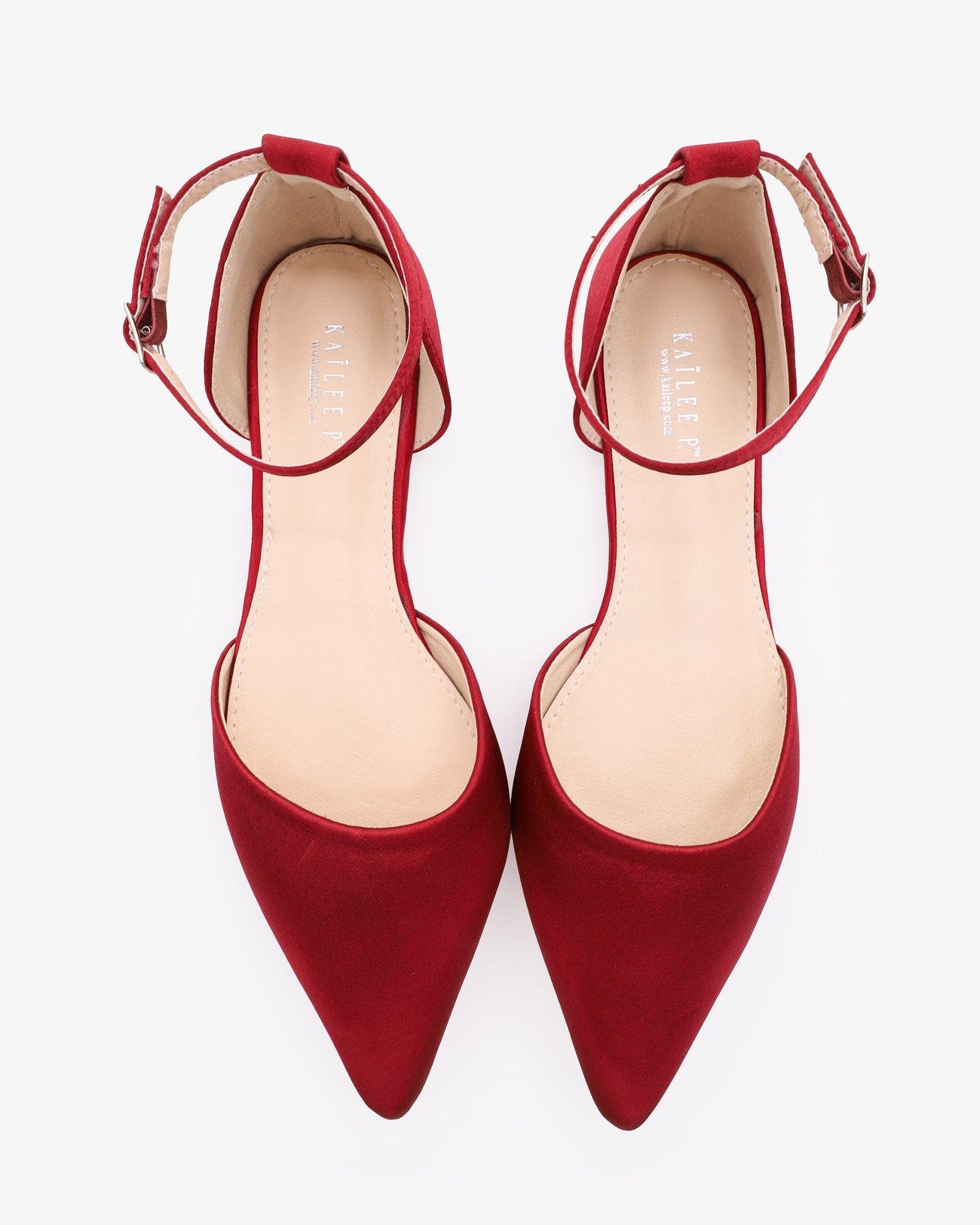 Bella Satin Pointy Toe Flats with Ankle Strap, Alternate, color, Burgundy