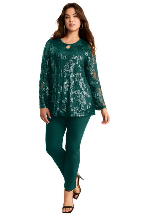 Sequin Keyhole Blouse (Plus)