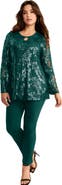 Roaman's Sequin Keyhole Blouse