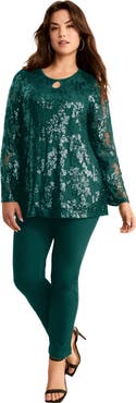 Roaman's Sequin Keyhole Blouse