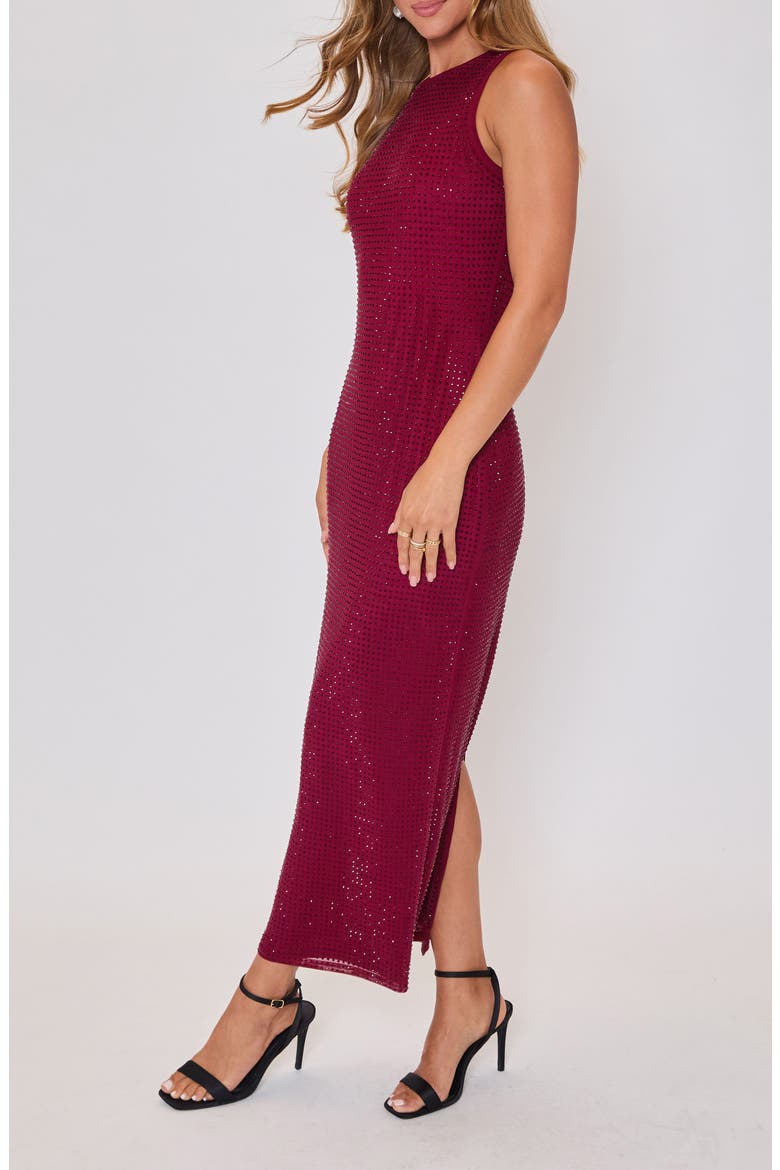 Rhinestone Detail Mesh Dress, Alternate, color, BURGUNDY
