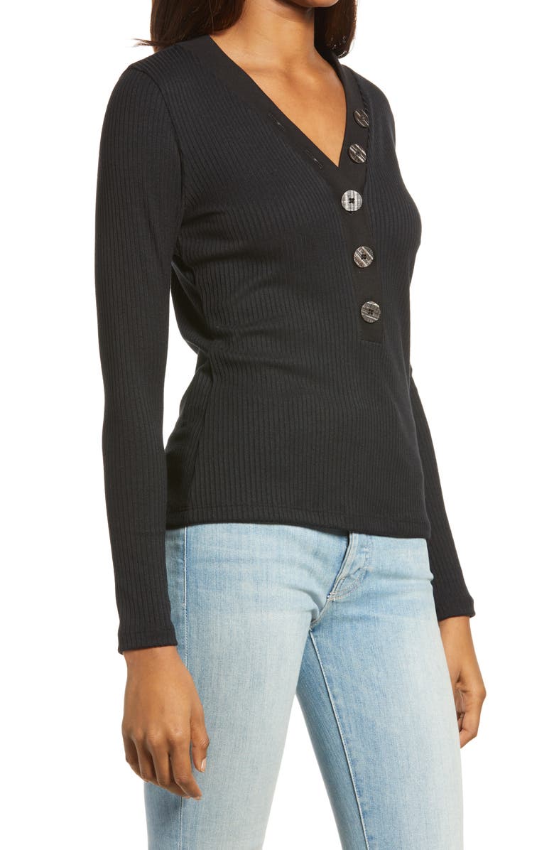 ASKK NY Ribbed Henley Top, Alternate, color, 