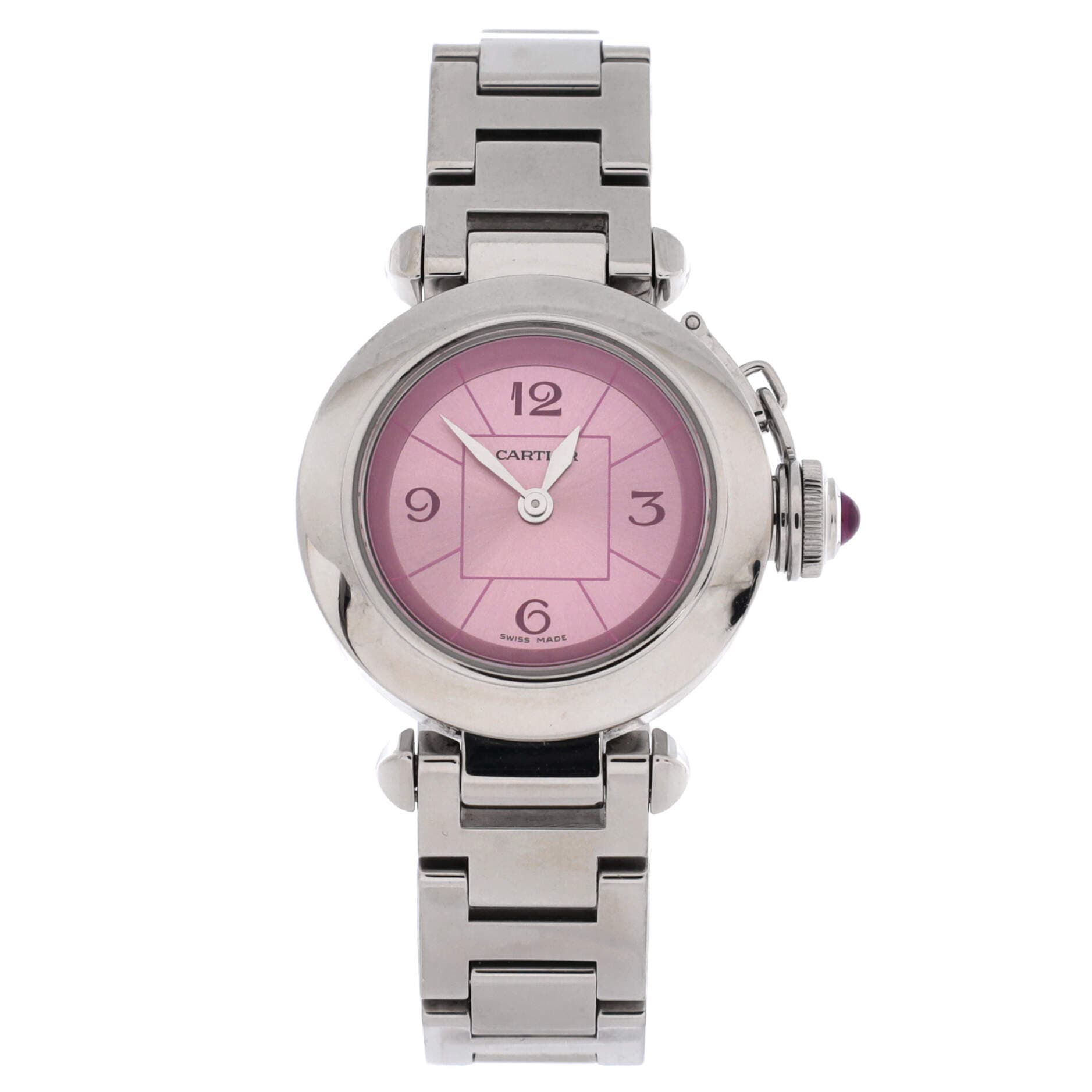 Miss Pasha Pink Dial Quartz Watch Stainless Steel 27, Main, color, Metallic Silver