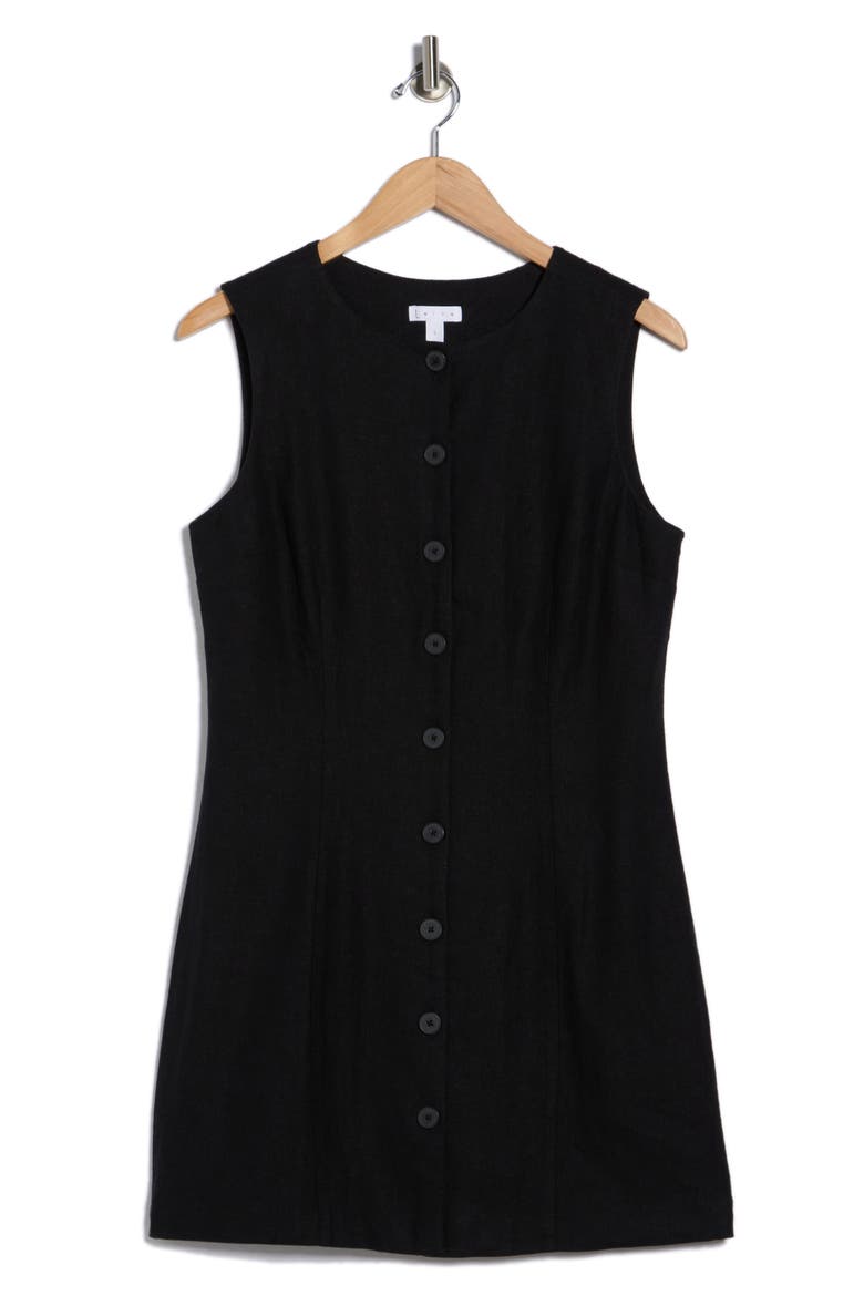Linen Blend Minidress, Alternate, color, BLACK