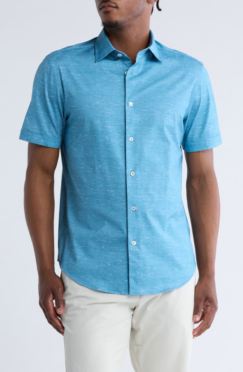 Bugatchi Miles OoohCotton<sup>®</sup> Solid Short Sleeve Button-Up Shirt, Main, color,