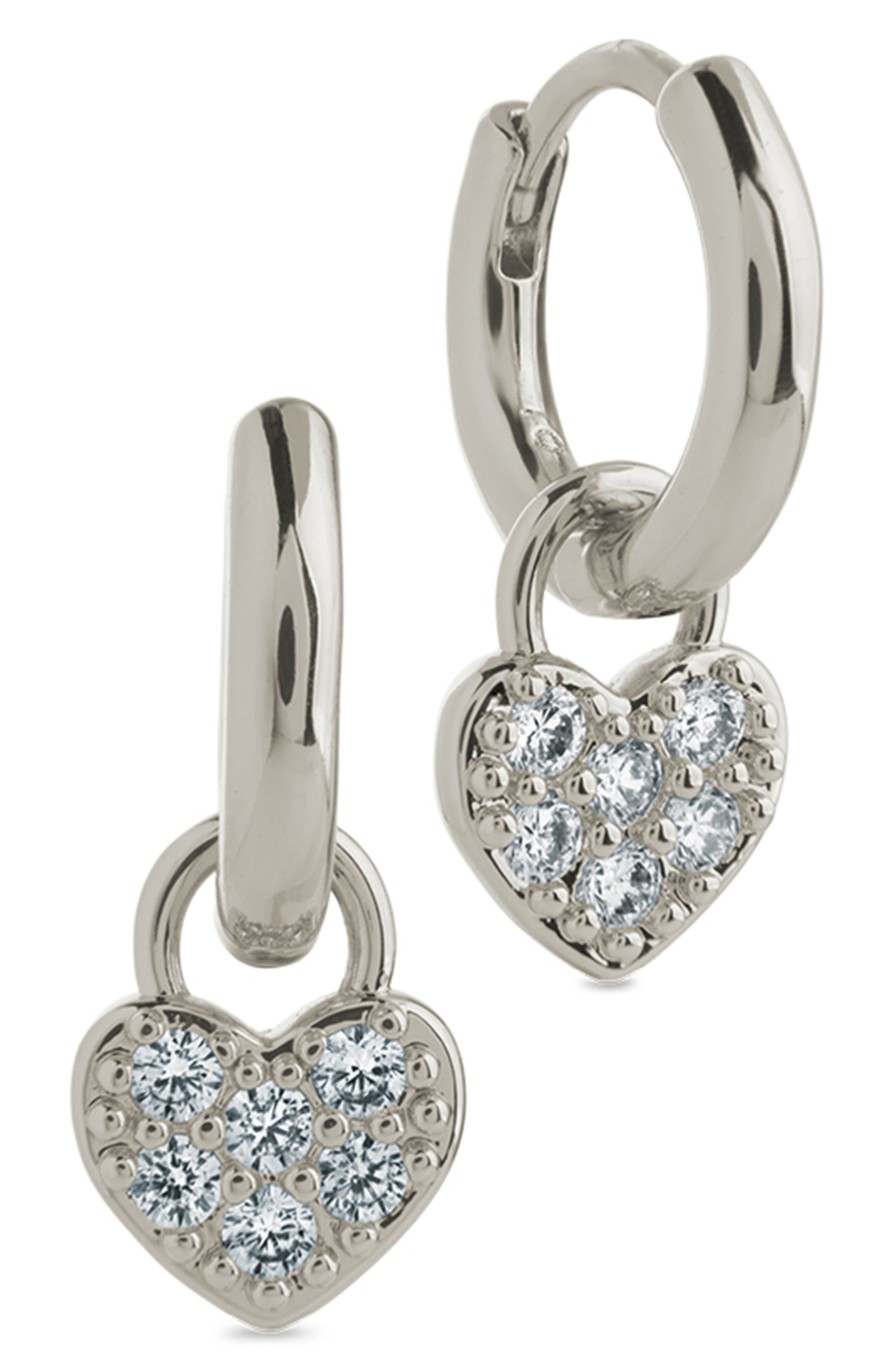 Sterling Forever Jeanette Pavé Cubic Zirconia Heart Drop Huggie Hoop Earrings