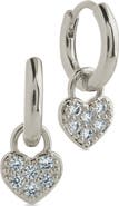Sterling Forever Jeanette Pavé Cubic Zirconia Heart Drop Huggie Hoop Earrings