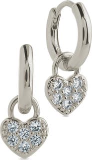 Sterling Forever Jeanette Pavé Cubic Zirconia Heart Drop Huggie Hoop Earrings
