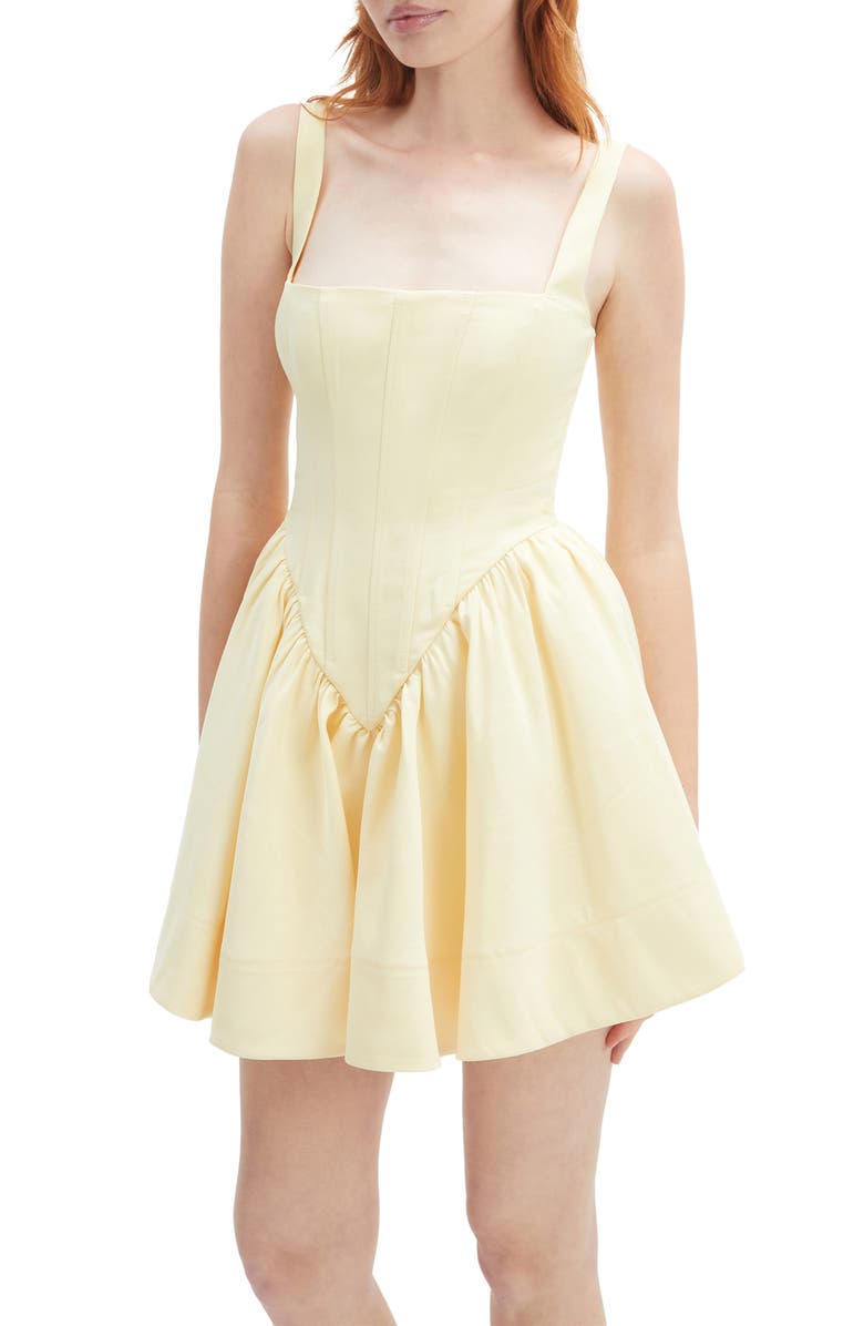 Bardot Larson Corset Fit & Flare Minidress, Alternate, color, Canary Yellow