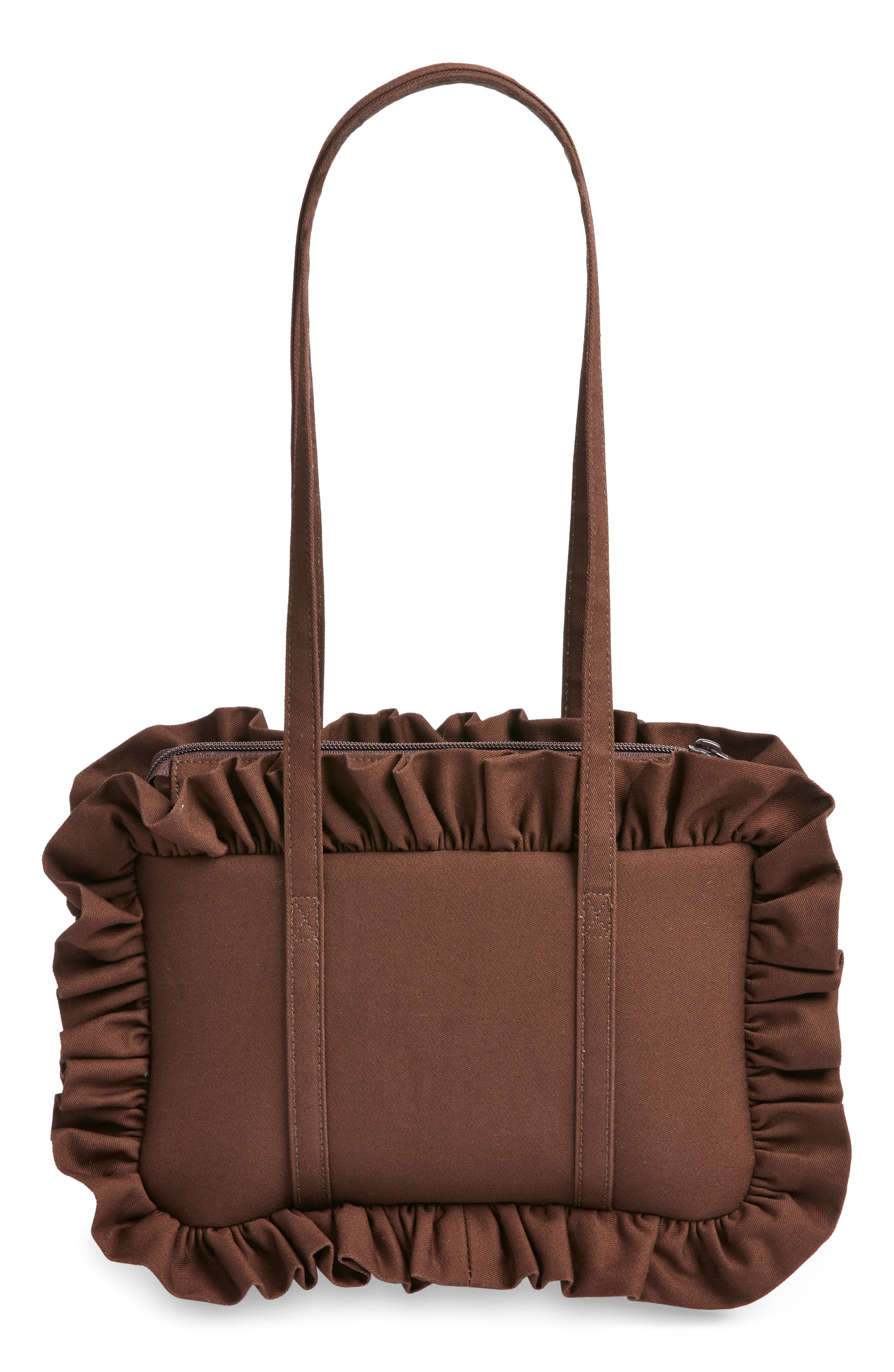 Baggy London Ruffle Twill Bowler Bag, Alternate, color, Brown