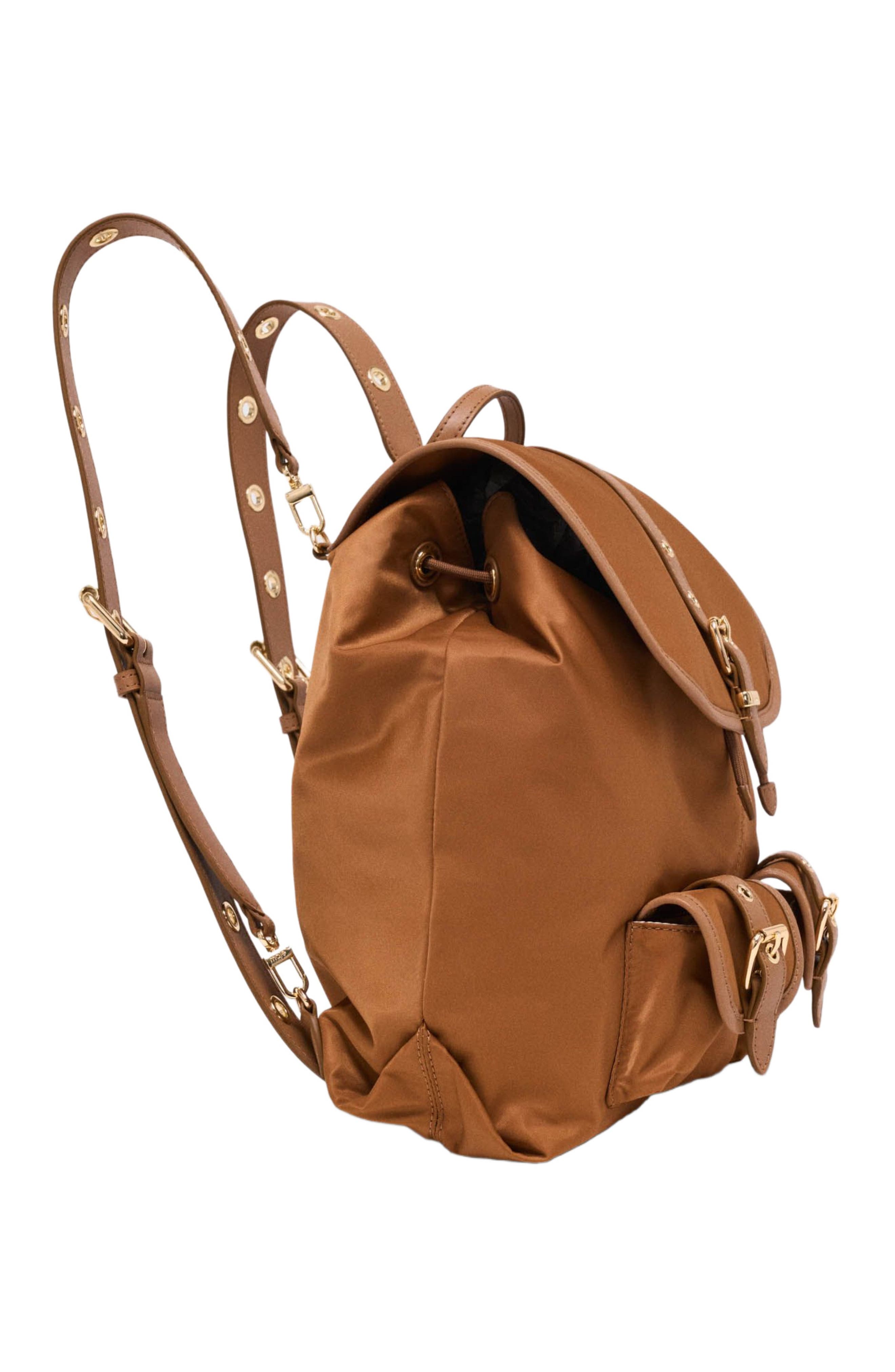 maje Leather and nylon backpack, Alternate, color, Camel
