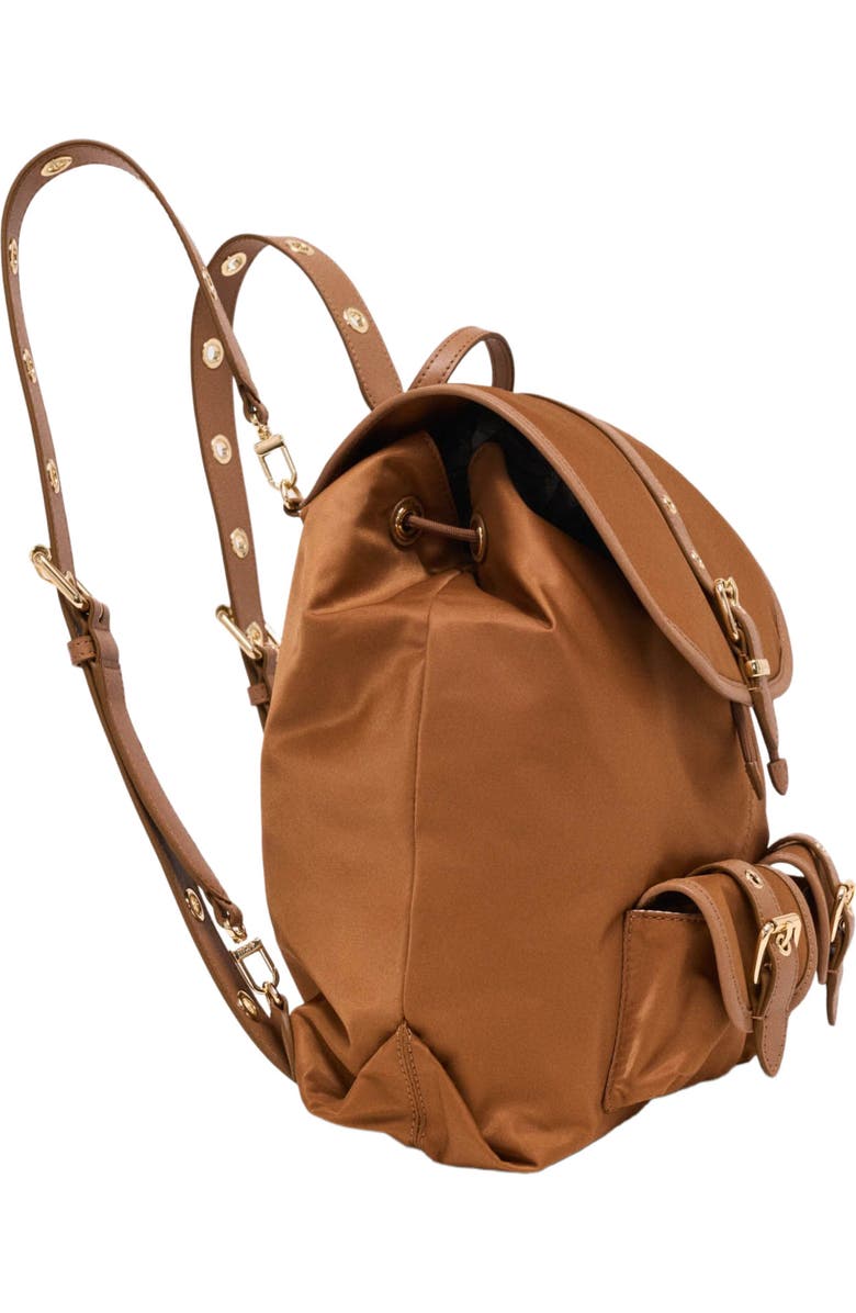 maje Leather and nylon backpack, Alternate, color, Camel