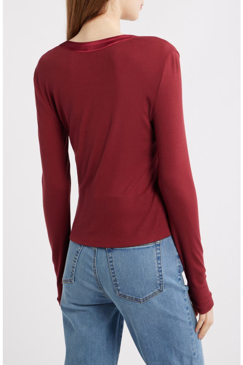 The Satin Trim Rib Henley, Alternate, color, BURGUNDY
