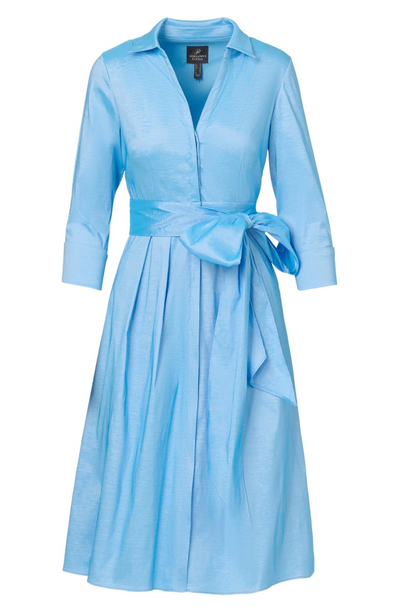 Adrianna Papell Stretch Taffeta Midi Shirtdress, Alternate, color, Bluebell