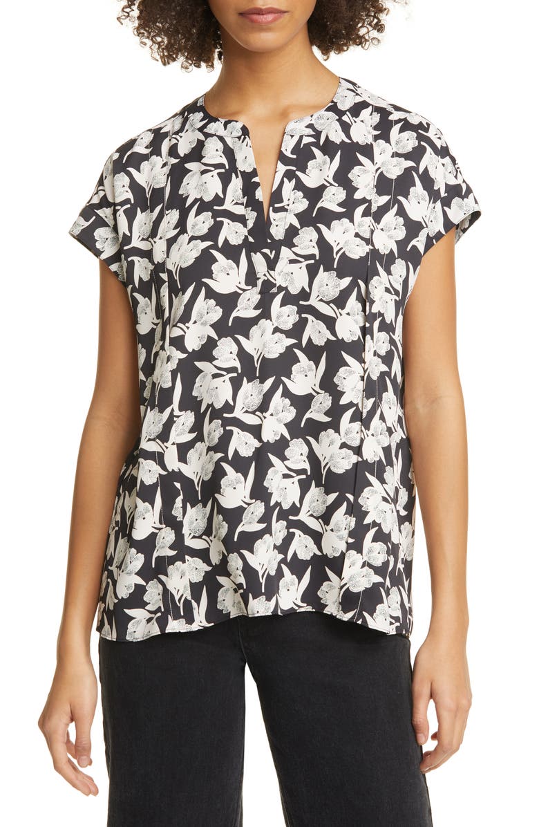 Joie Solace Floral Print Split Neck Top, Main, color, 