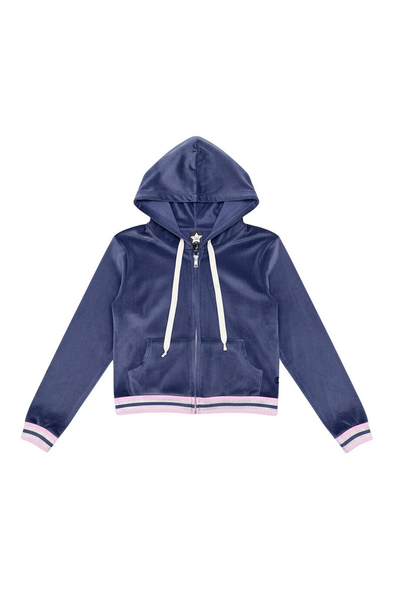 Kids' Velour Cropped Full Zip Hoodie, Main, color, VINTAGE NAVY