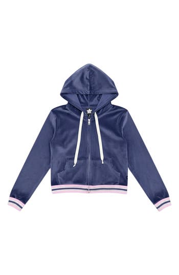 Pixielane Kids' Velour Cropped Full Zip Hoodie In Blue