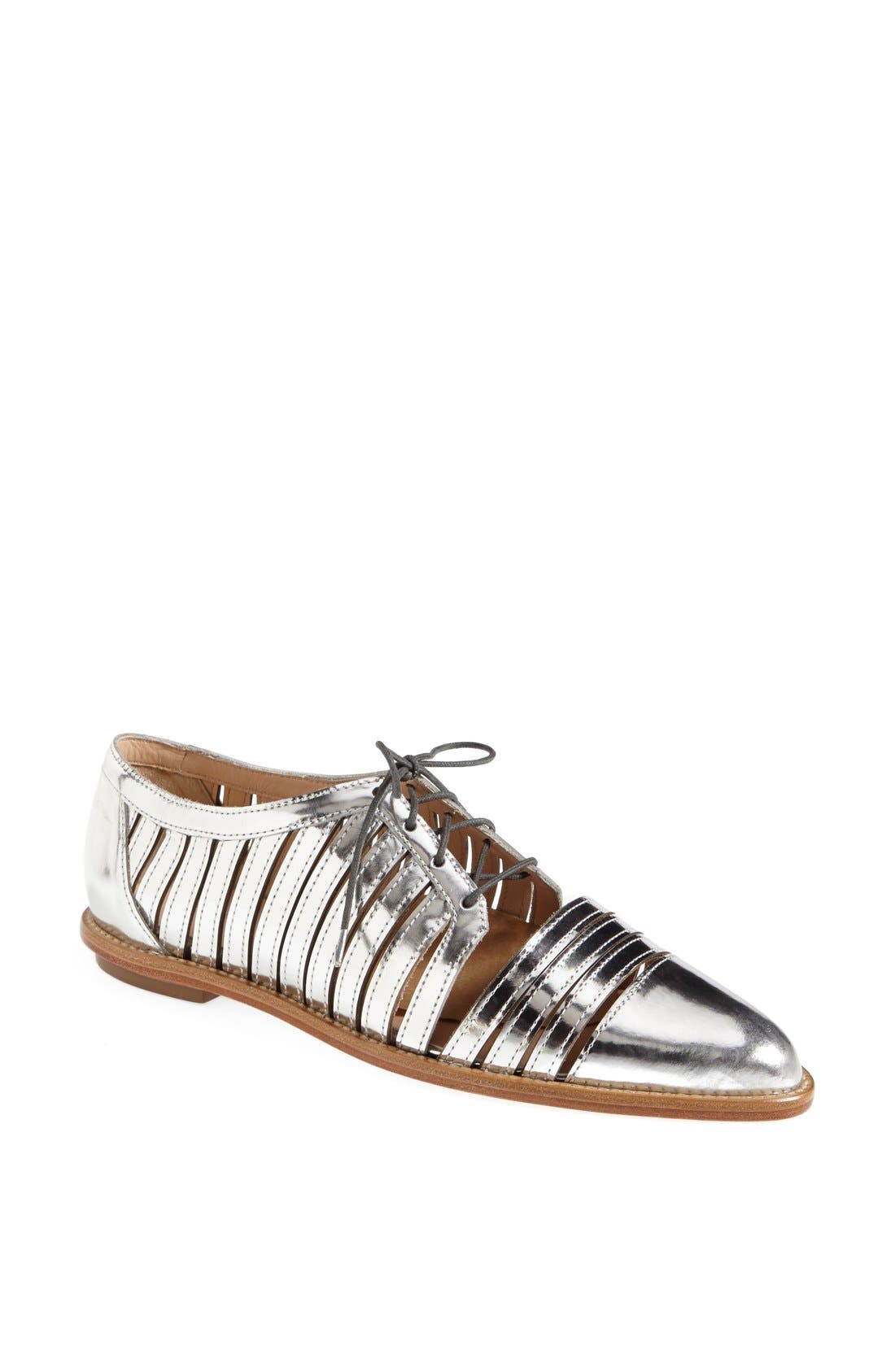 'Fay' Metallic Leather Oxford, Main, color, SILVER