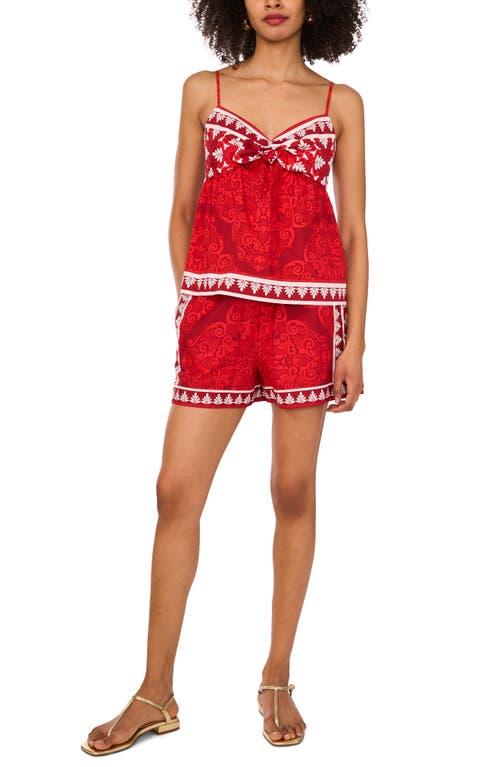 1.state Split Neck Sleeveless Blouse In Red