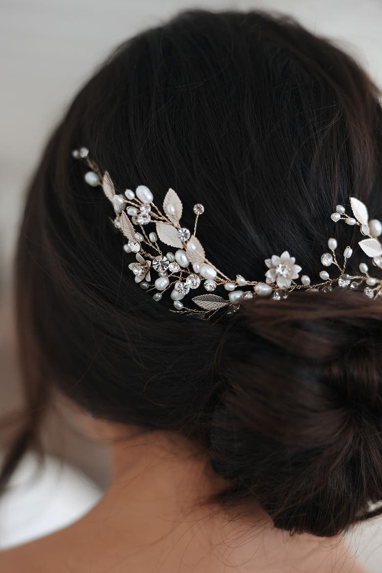 Harlow Pearl and Crystal Hair Vine, Alternate, color, Gold