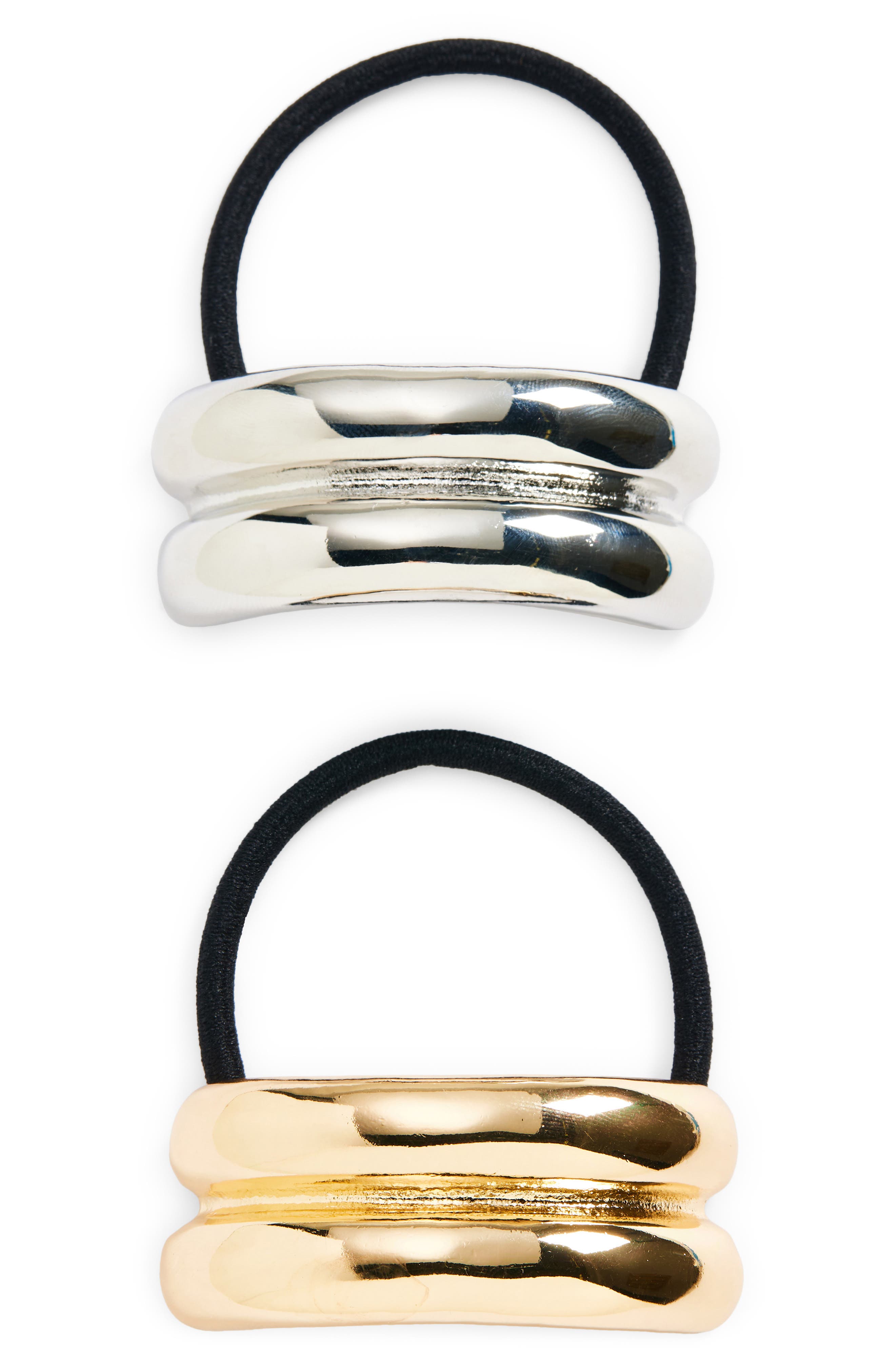 Tasha 2-Pack Double Arch Cuff Ponytail Holders in Gold/Silver 