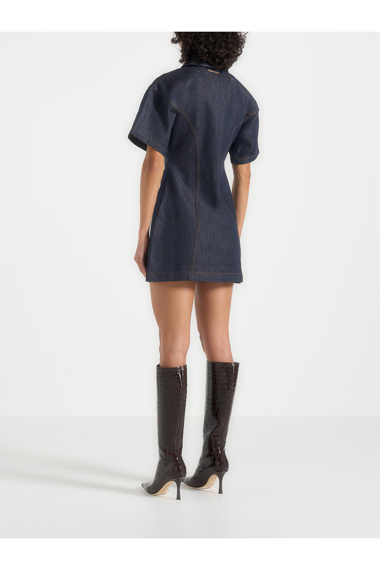 Mathilde Corset Contrast Stitch Denim Dress, Alternate, color, Indigo