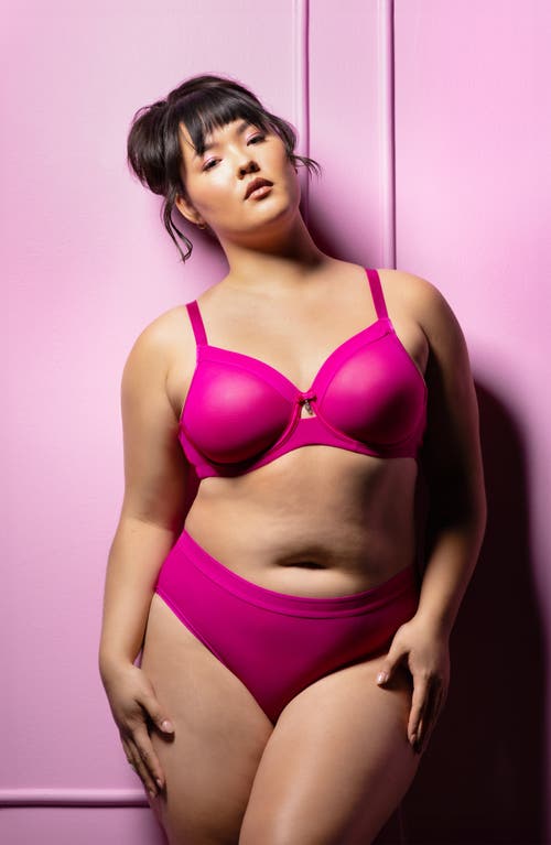 Curvy Couture Sheer Mesh Underwire Unlined Bra In Pink
