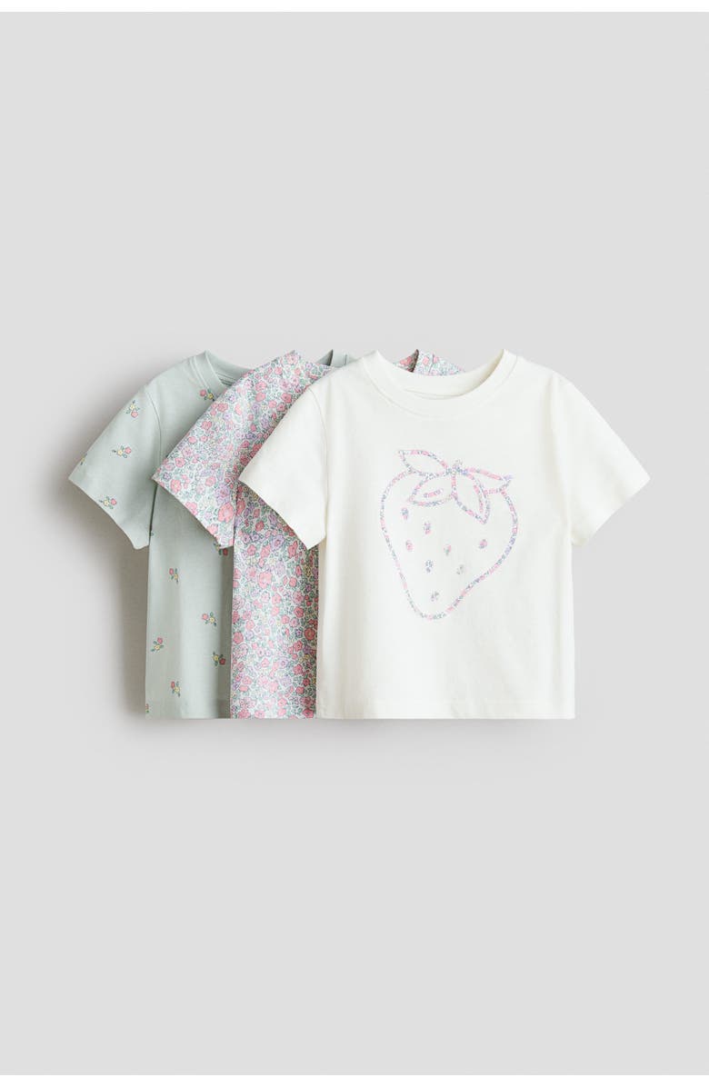 H&M 3-pack printed t-shirts, Main, color, Cream/Strawberry