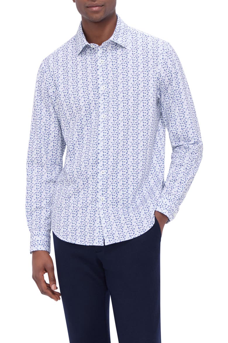 James OoohCotton® Pixel Check Print Button-Up Shirt, Main, color, WHITE