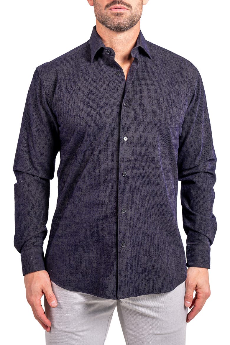 Fibonacci Ascension Contemporary Fit Button-Up Shirt, Main, color, BLACK