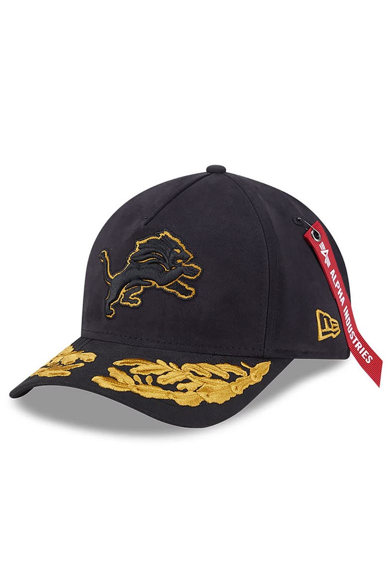 Men's New Era x Alpha Industries  Black Detroit Lions A-Frame 9FORTY Adjustable Hat, Main, color, Black