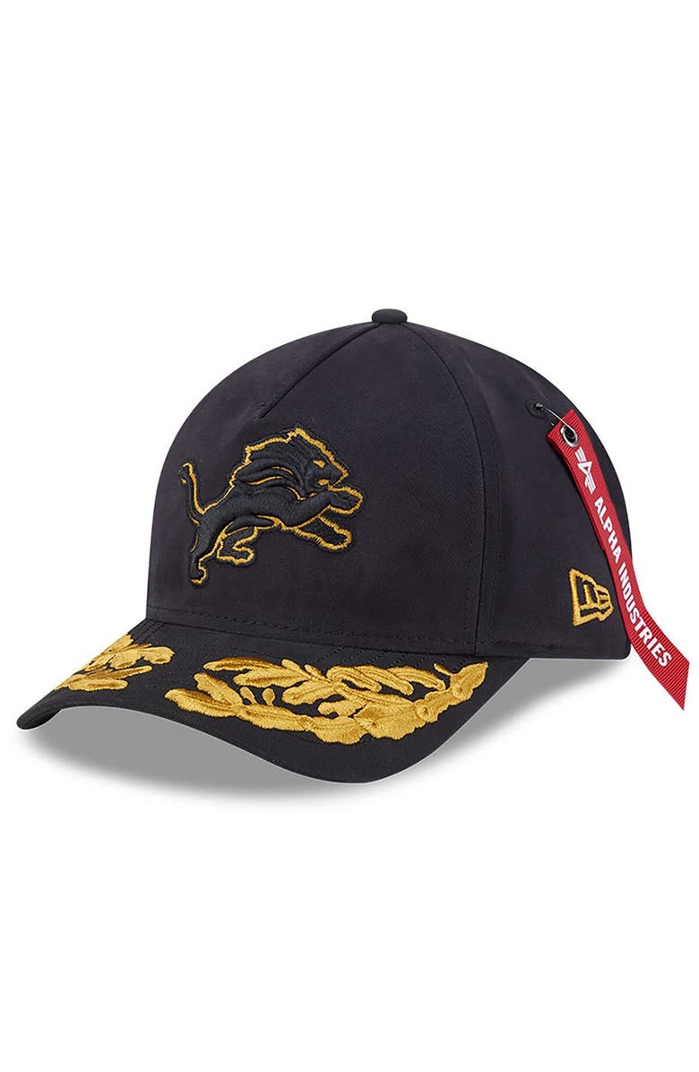 New Era x Alpha Industries Men's New Era x Alpha Industries  Black Detroit Lions A-Frame 9FORTY Adjustable Hat, Main, color, Black