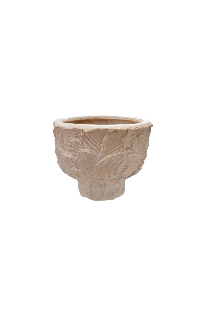 Storied Home Round Embossed Stoneware Planter with Pattern, Cream Color, Main, color, Cream