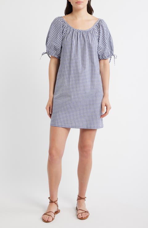 Aleca Gingham Tie Sleeve Minidress