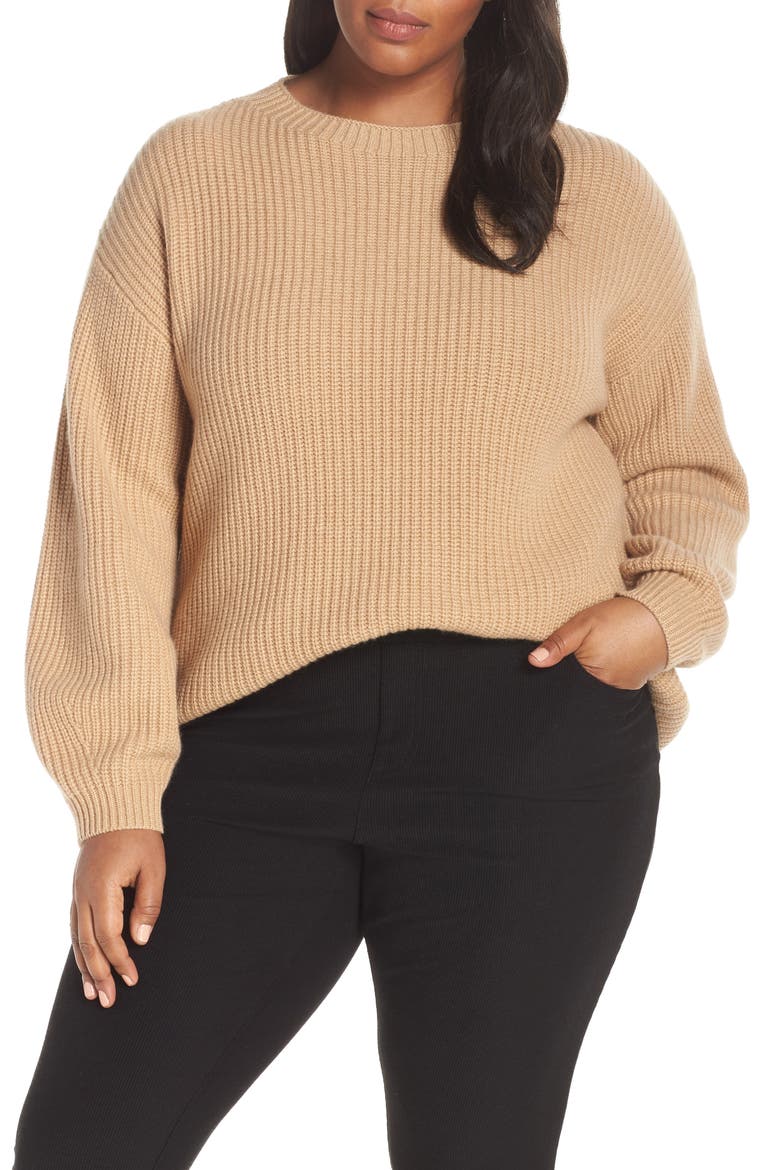Crewneck Shaker Cashmere Sweater, Alternate, color, CLAY