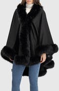Lyla Grant Cashmere & Wool Blend Cape With Fur-Free Fox (Faux Fur) Trim