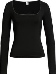 BP. Lace Trim Square Neck Long Sleeve Top