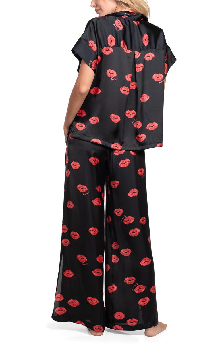 Midnight Bakery Valentine's Day Print Satin Long Pajamas, Alternate, color, Black
