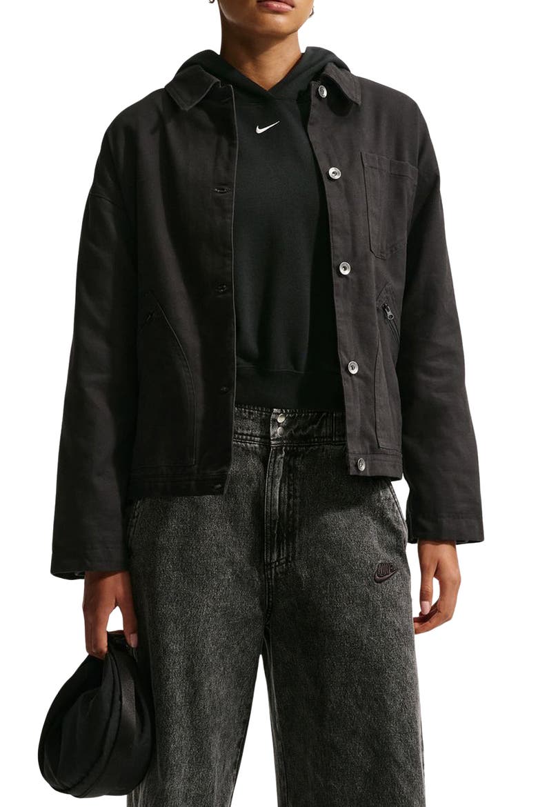 Oversize Cotton Barn Jacket, Main, color, BLACK/ BLACK